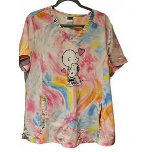 Cherokee  Tooniform Peanuts Tie Dye Women's TF752 V-Neck  Snoopy  Size 2XL